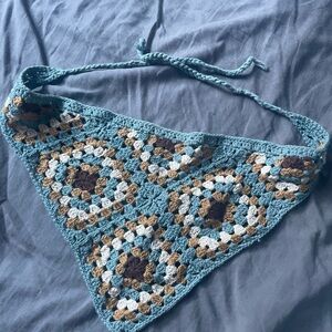 Crochet Bandana with Blue and Brown Design